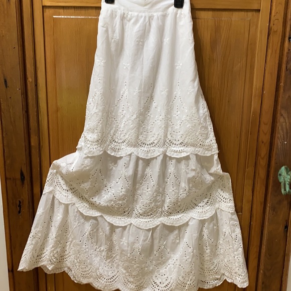 Gilli Skirts Cotton Eyelet Maxi Skirt With Belt Loops And Belt